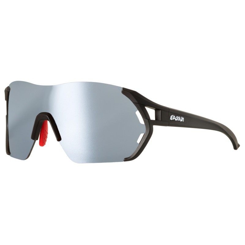 Cycling Sunglasses Veleta EASSUN, CAT 2 Solar Lens, Matte Black Frame and Red REVO Lens