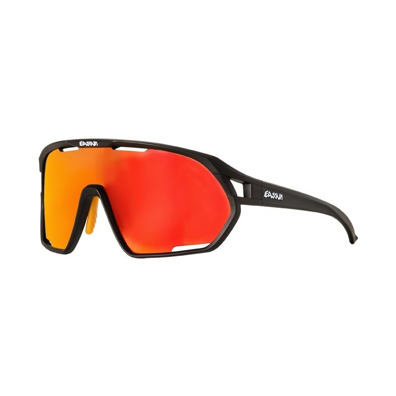 Cycling Sunglasses Paradiso EASSUN, CAT 2 Solar Lens with Matte Black Frame and Red REVO Lens