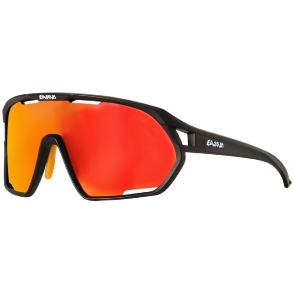 Cycling Sunglasses Paradiso EASSUN, CAT 3 Solar Lens with Matte Black Frame and Red REVO Lens