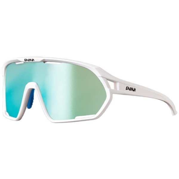 Cycling Sunglasses Paradiso EASSUN, CAT 3 Solar Lens with Matte White Frame and Blue REVO Lens