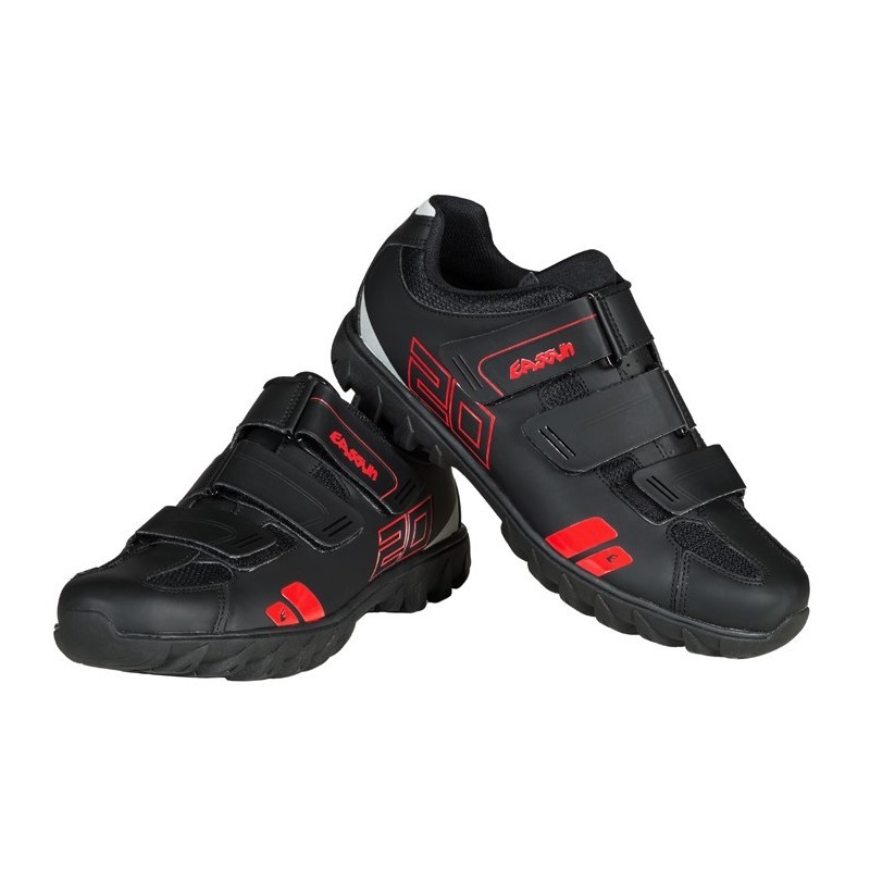 Chaussures de Cyclisme VTT 020 II EASSUN, Ajustables et Antidérapantes avec Système de Ventilation, Noire et Rouge