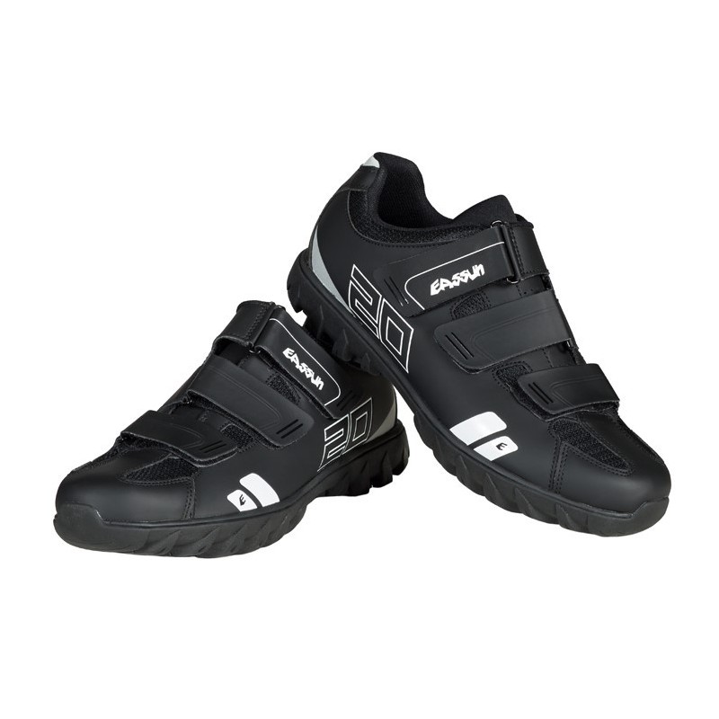 Chaussures de Cyclisme VTT 020 II EASSUN, Ajustables et Antidérapantes avec Système de Ventilation, Noire et Rouge