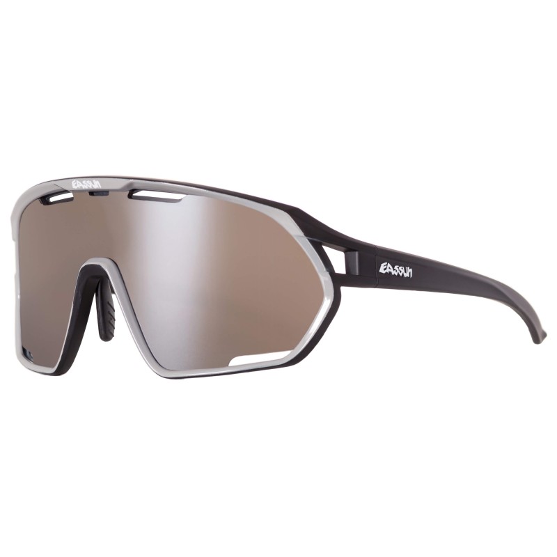 Cycling Sunglasses Paradiso EASSUN, CAT 2 Solar Lens with Black-Silver Frame and Silver Lens