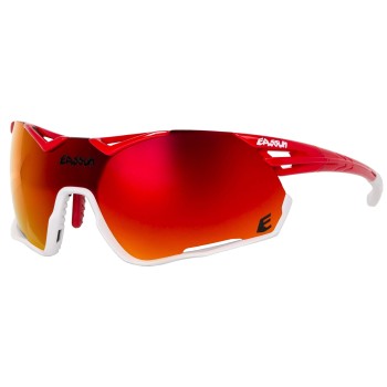 Gafas de Ciclismo Challenge EASSUN, Solares CAT 3 con Cristal REVO Rojo y Montura Blanca y Rojo