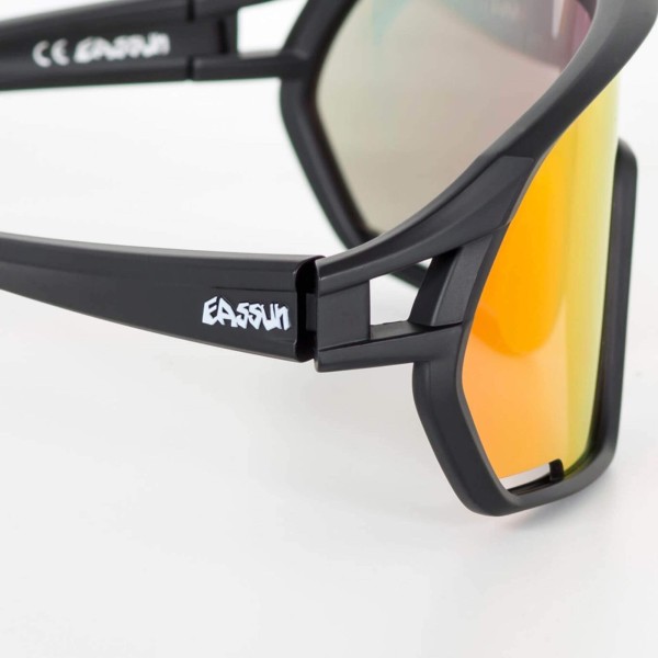 Lunettes de Soleil de Cyclisme Paradiso EASSUN, CAT 3, Oculaire Rouge REVO et Monture Noire Brillante