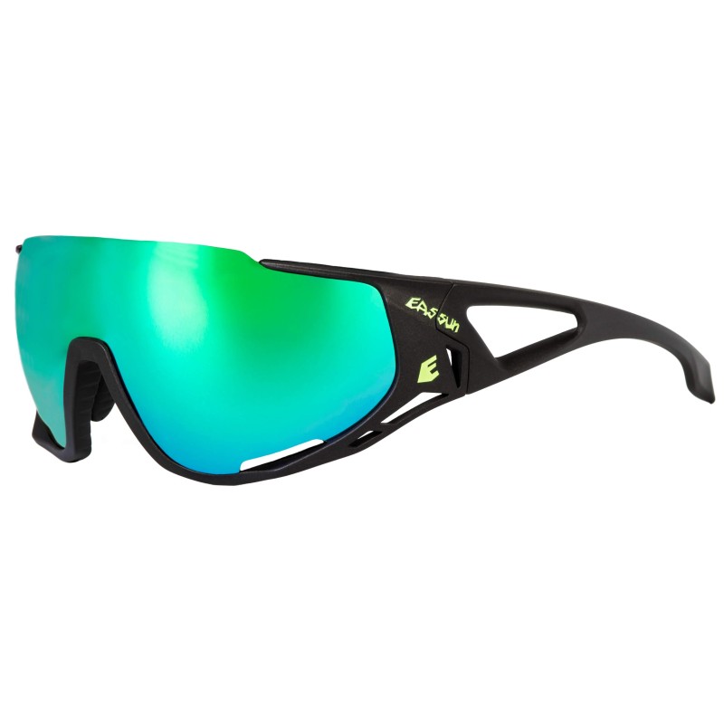 Gafas de Ciclismo Mortirolo EASSUN, Solares CAT 3 con Cristal REVO Verde y Montura Negra