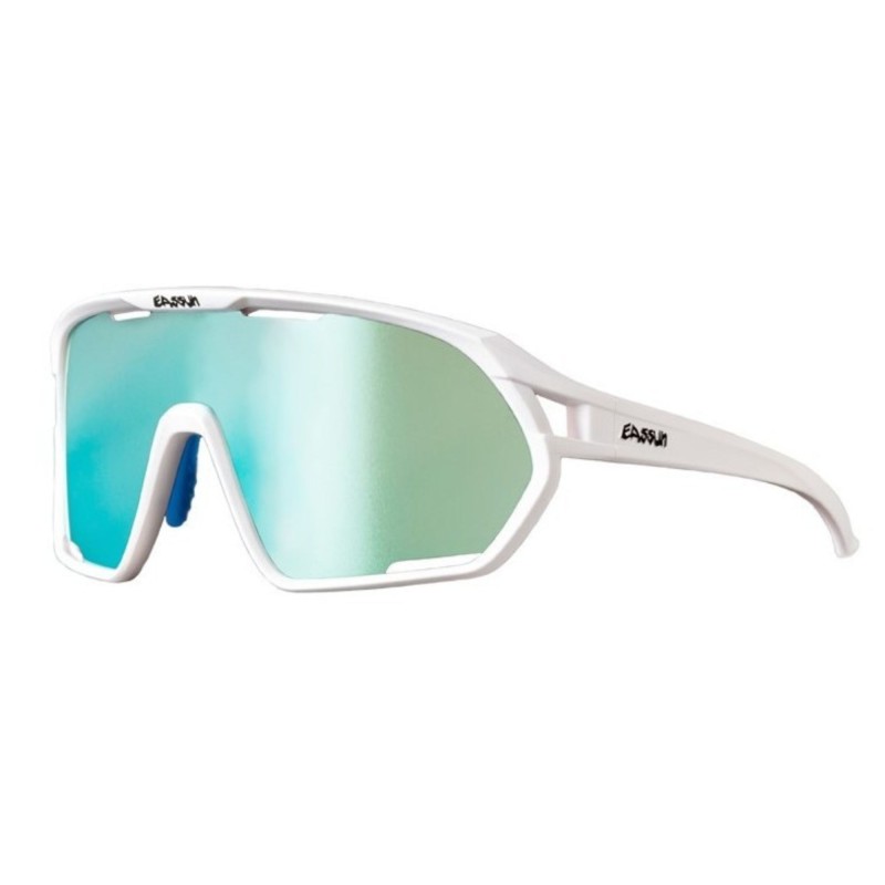 Cycling Sunglasses Paradiso EASSUN, CAT 3 Solar Lens with Matte White Frame and Blue REVO Lens