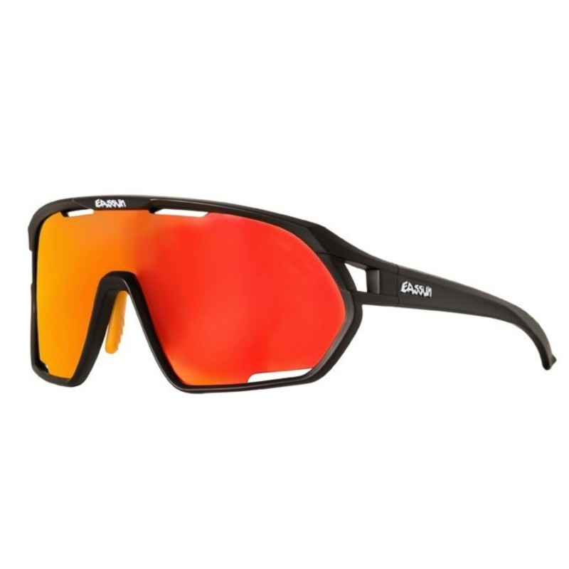 Paradiso EASSUN Radsportbrille, Sonnenbrille CAT 3, Rutschfest und Verstellbar mit Belüftungssystem, Schwarz und Rot