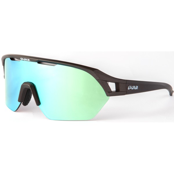 Lunettes de Soleil de Cyclisme et Running Glen EASSUN, CAT 3, Oculaire Bleu et Monture Noire Brillante