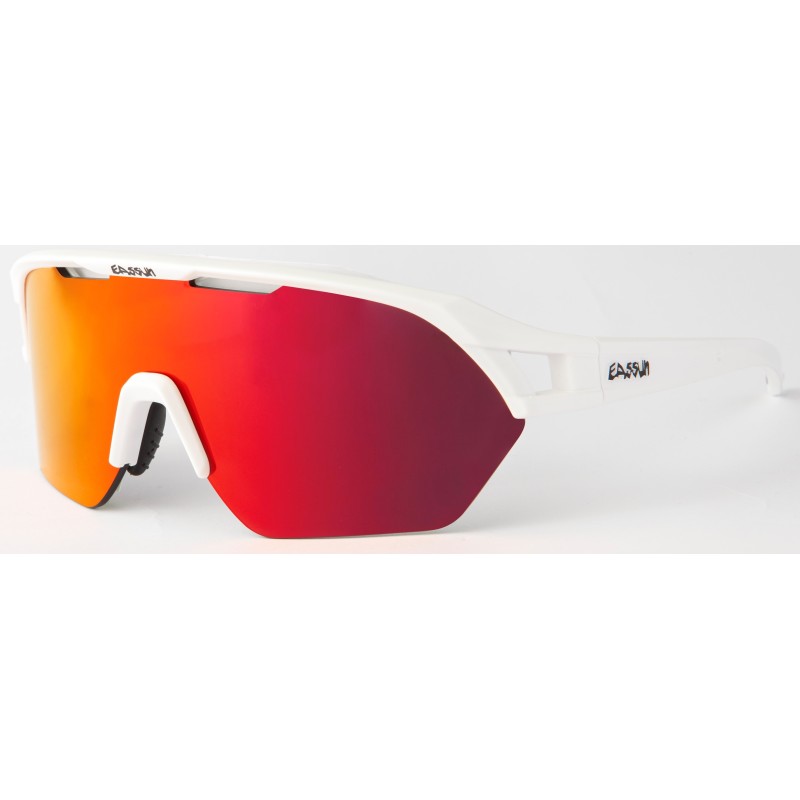 Glen EASSUN Radfahr- und Laufbrille, Sonnenbrille CAT 3, Rutschfest und Verstellbar mit Weißer Rahmen und Rote Linse