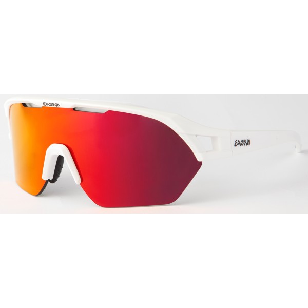 Lunettes de Soleil de Cyclisme et Running Glen EASSUN, CAT 3, Oculaire Rouge REVO et Monture Blanche Brillante