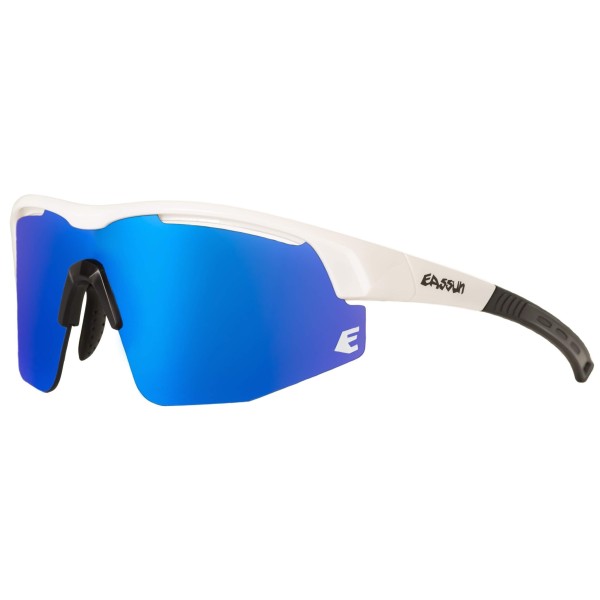 Gafas de Sol Deportivas de Running Sprint EASSUN con Lente Azul REVO y Solar CAT 3, Montura Blanca Brillante Ajustable