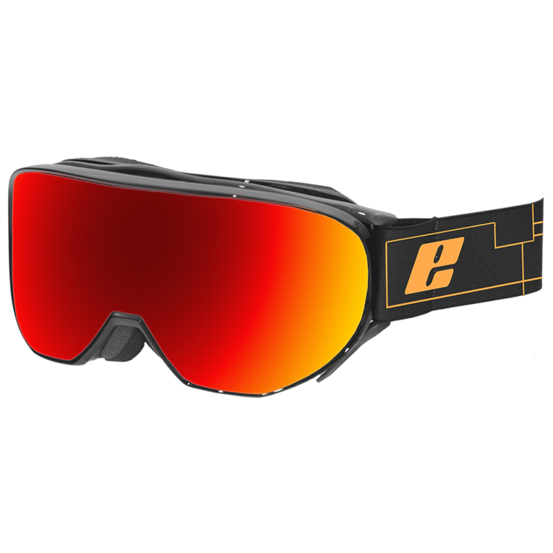 Adult Ski/Snow Goggles Cervo EASSUN, CAT 2 Sunglasses, Anti-Fog and Highly Flexible with Red Fire Lens and Glossy Black Frame