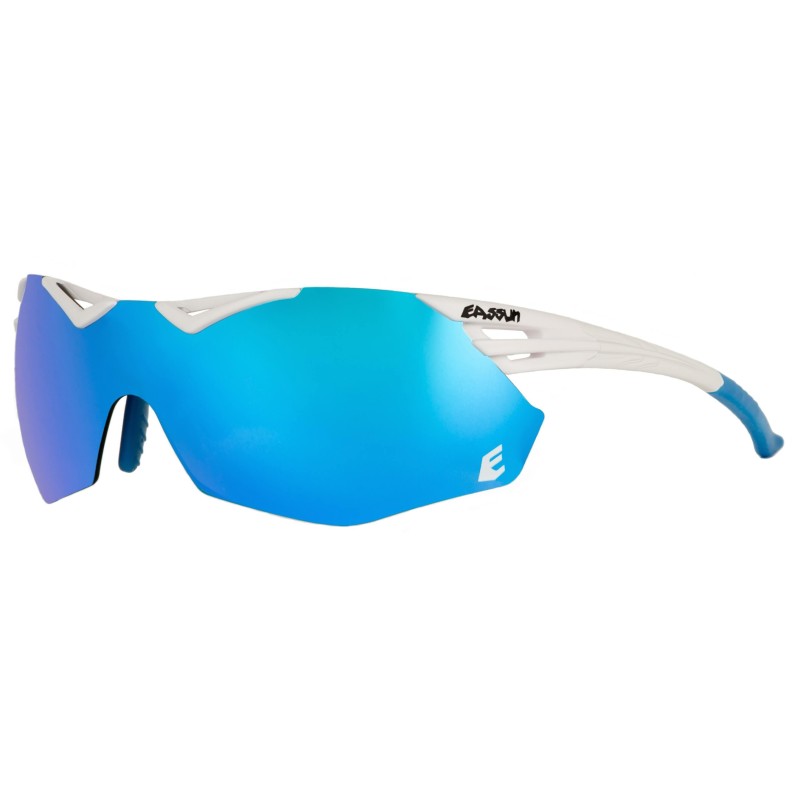 Gafas de Ciclismo y Running Avalon EASSUN, Solares CAT 3 con Montura Blanca y Cristal REVO Azul