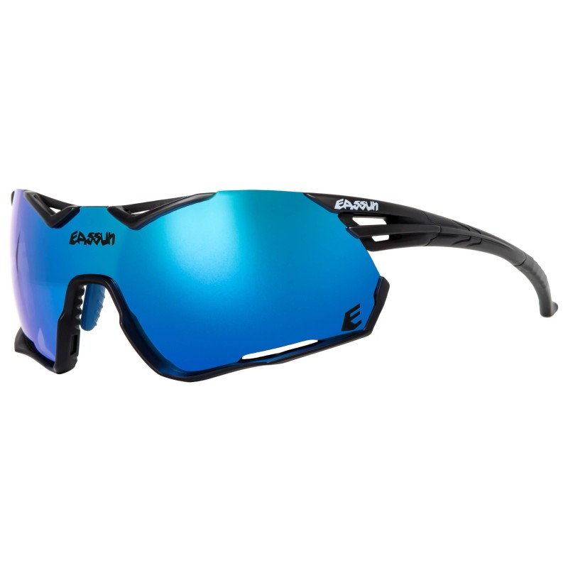 Gafas de Ciclismo Challenge EASSUN, Solares CAT 3 con Cristal REVO Azul y Montura Negra