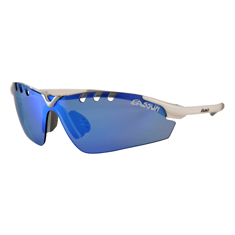 Gafas de Running X-Light Sport EASSUN, Solares CAT 2 con Montura Blanca Brillante y Cristales Azul Espejo