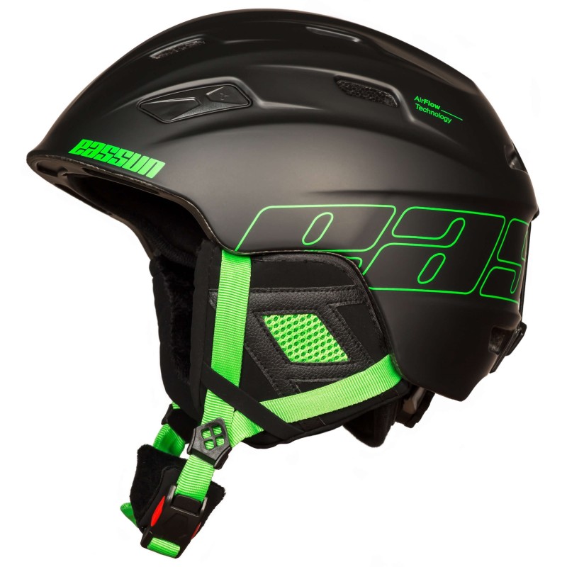 Adult Ski/Snow Helmet Aran Logo EASSUN, Black and Green, Very Lightweight and Adjustable with Ventilation System